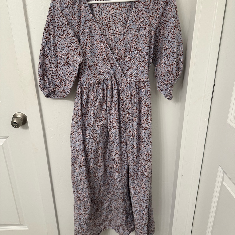 Madewell Purple and White Puff Sleeve Sundress